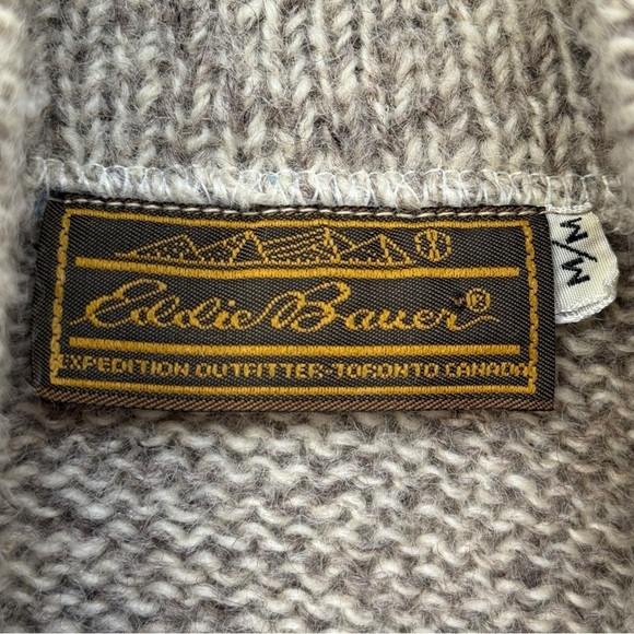 Vtg 80s Eddie Bauer Wool Shawl Collar Sweater Size Large Neutral Cabin Cottage - Picture 8 of 9